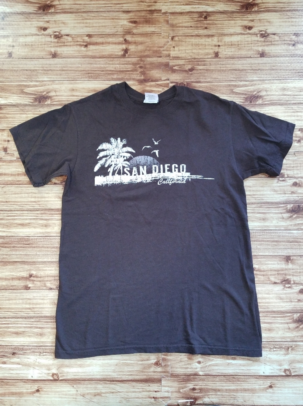 San Diego Graphic Brown Men's Small Palm Tree Beach S T-Shirt California Surf